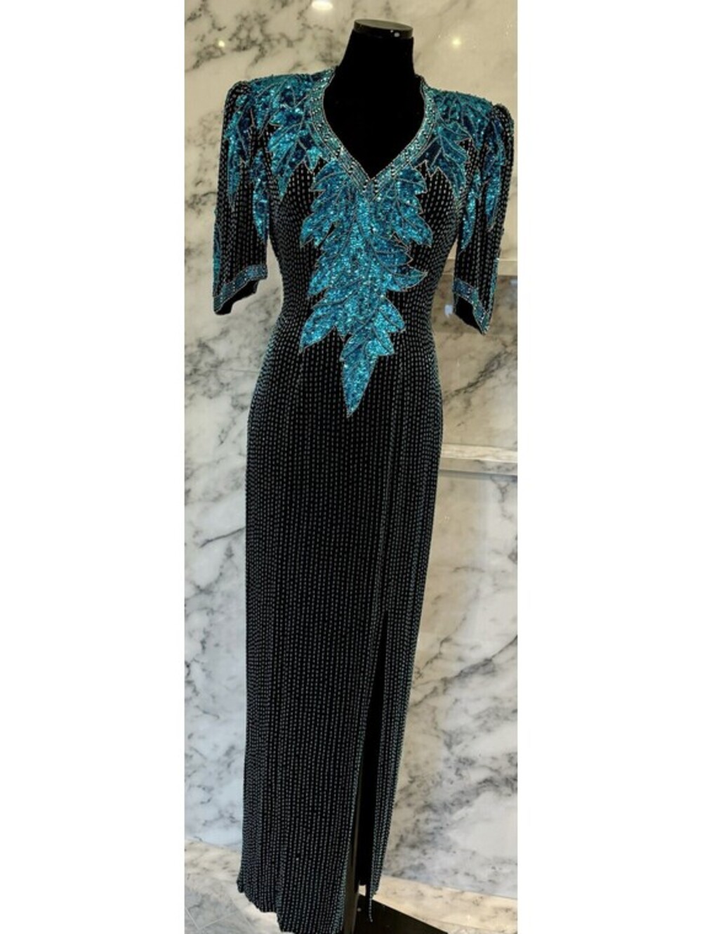 Alyce Designs Sequence Embroidered Beaded Evening Cocktail Formal Dress Vintage
